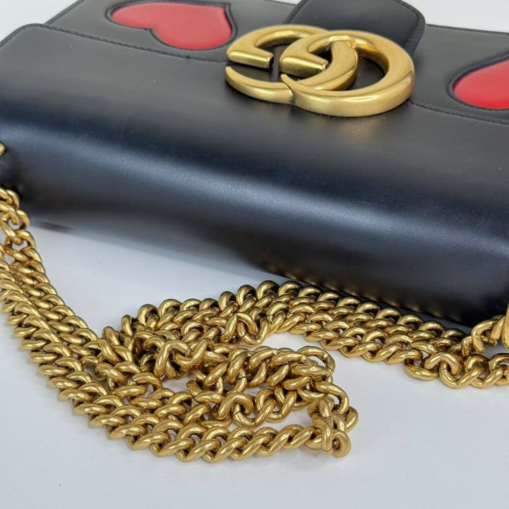 Gucci Black Leather Heart Marmont Shoulder Bag with Red Heart - Picture 7 of 10